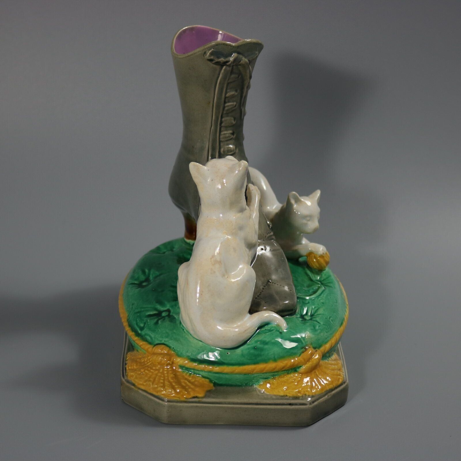 Brown Westhead Moore & Co Majolica Kittens Vase photo for sale