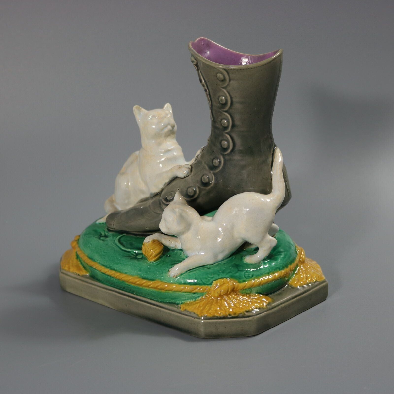 Brown Westhead Moore & Co Majolica Kittens Vase photo vintage