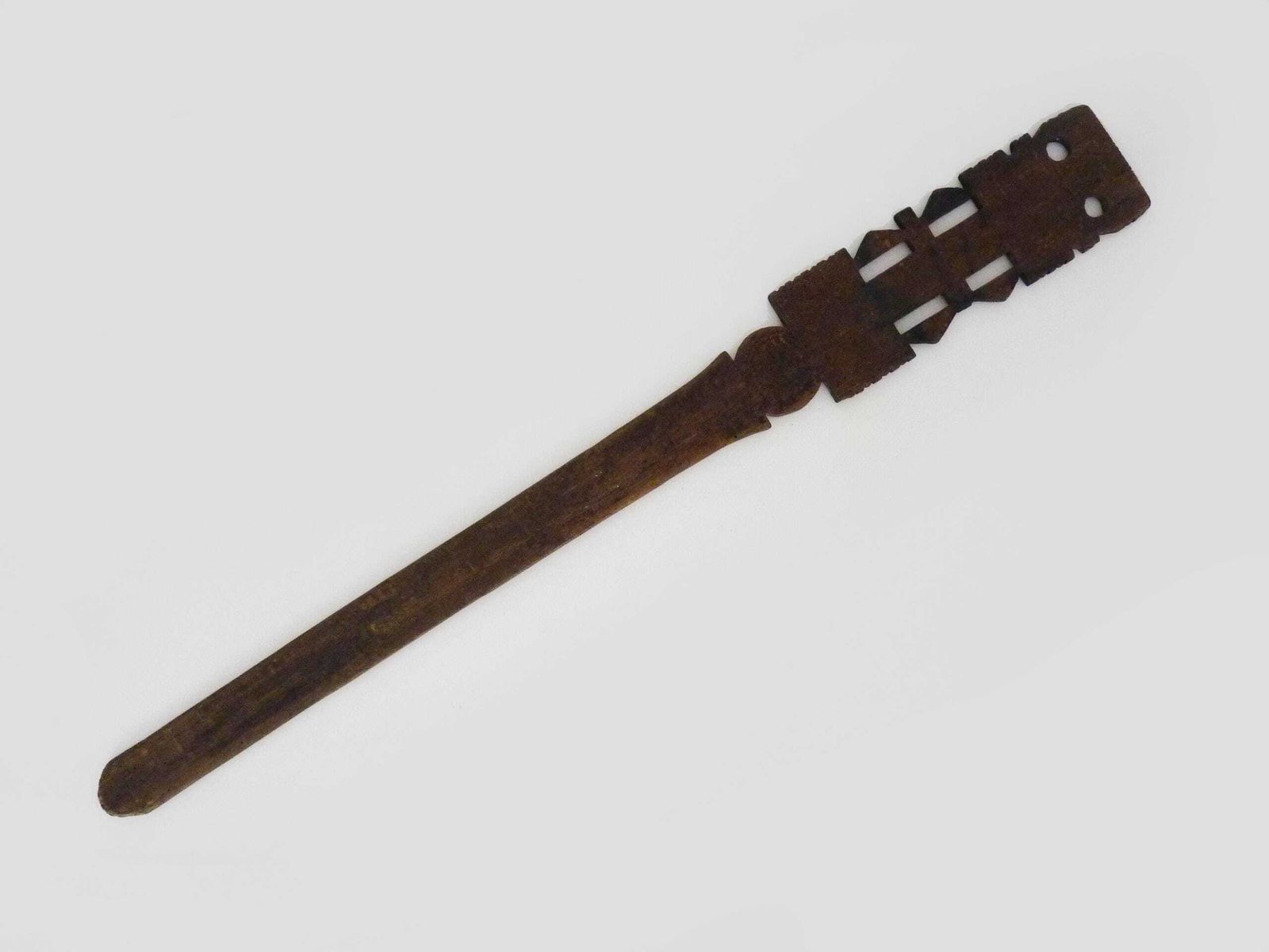 Tuareg Tent Peg From Mauritania, Engraved Wood And Leather, 1950s