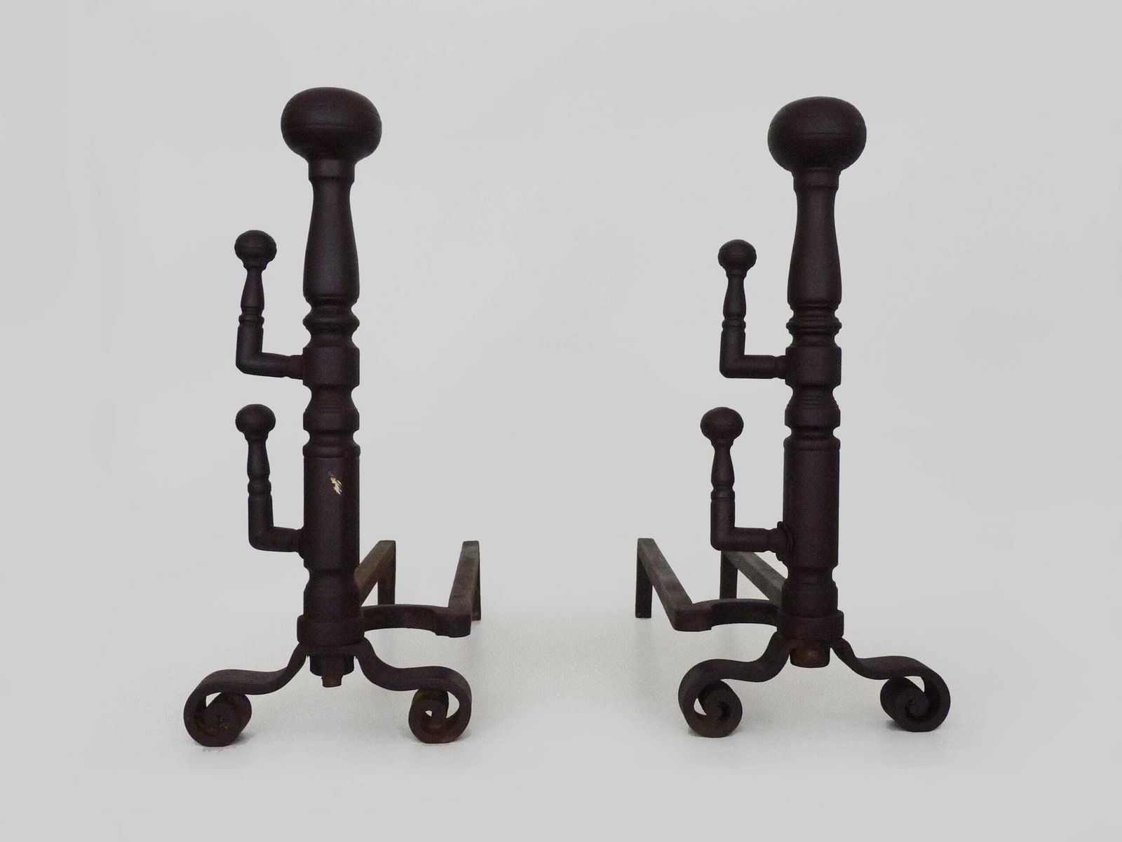 Large Pair Of Wrought Iron Fireplace Andirons. France, 19th Century.