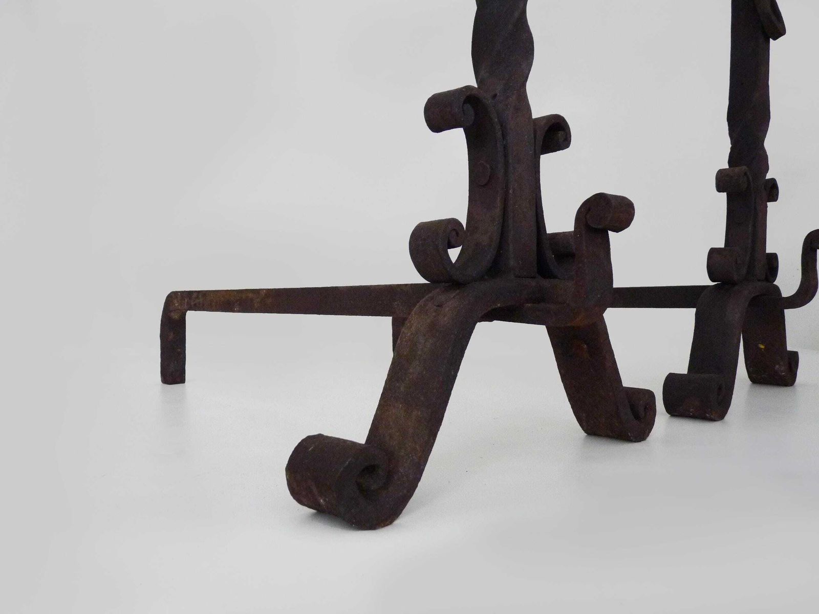 Pair Of Wrought Iron Firedogs With Antique 19th Century Fireplace Tools photo 970.0