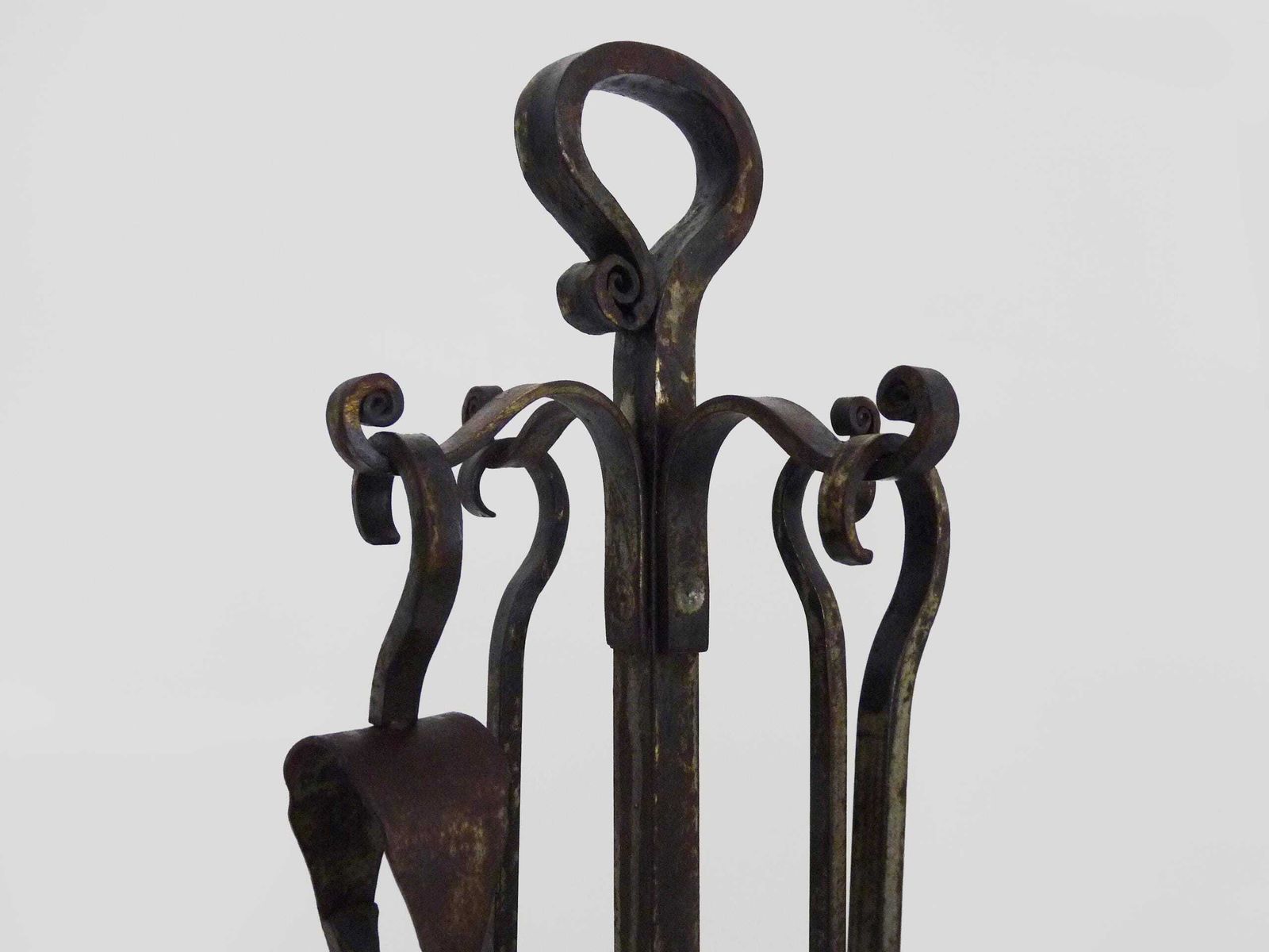 Pair Of Wrought Iron Firedogs With Antique 19th Century Fireplace Tools photo vinterior