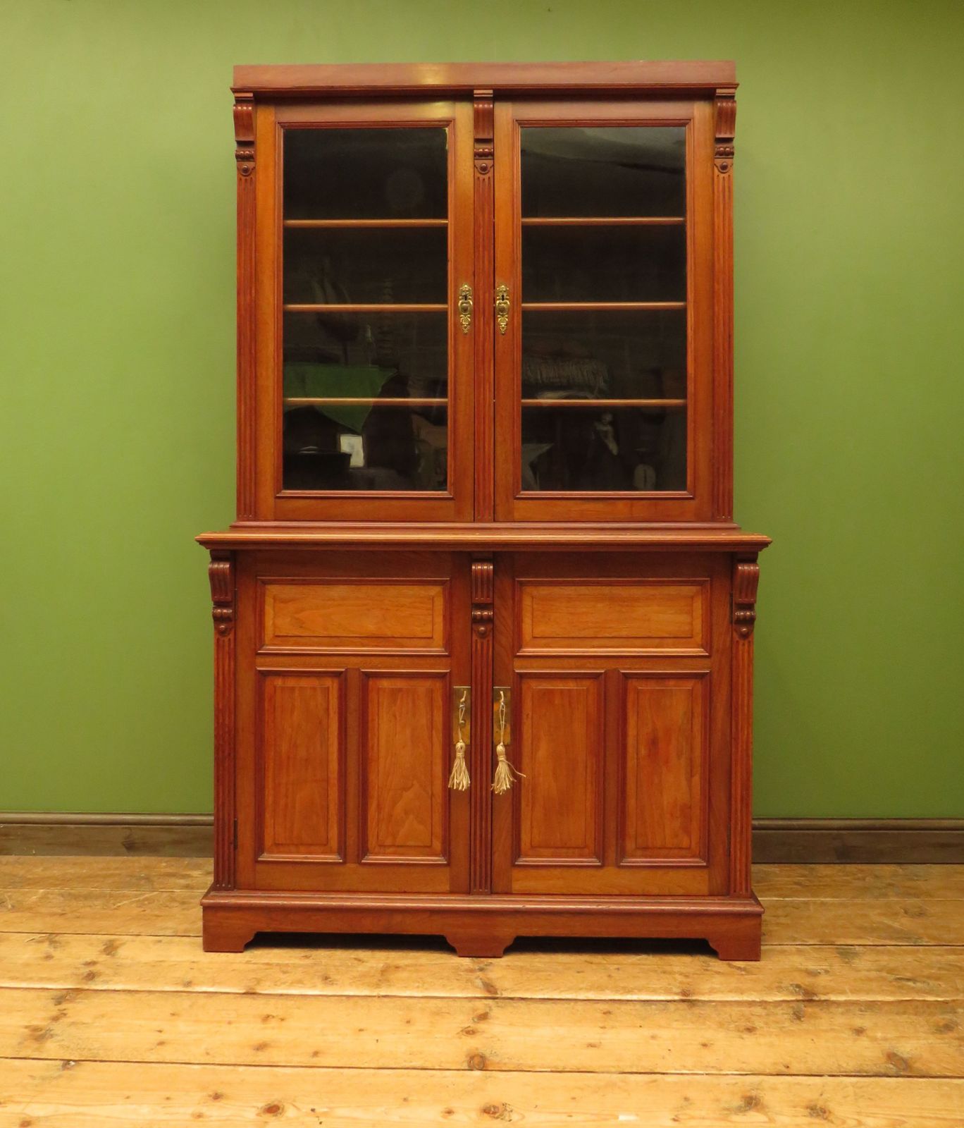 Antique Lockable Two Part Cabinet With Glazed Top photo furniture