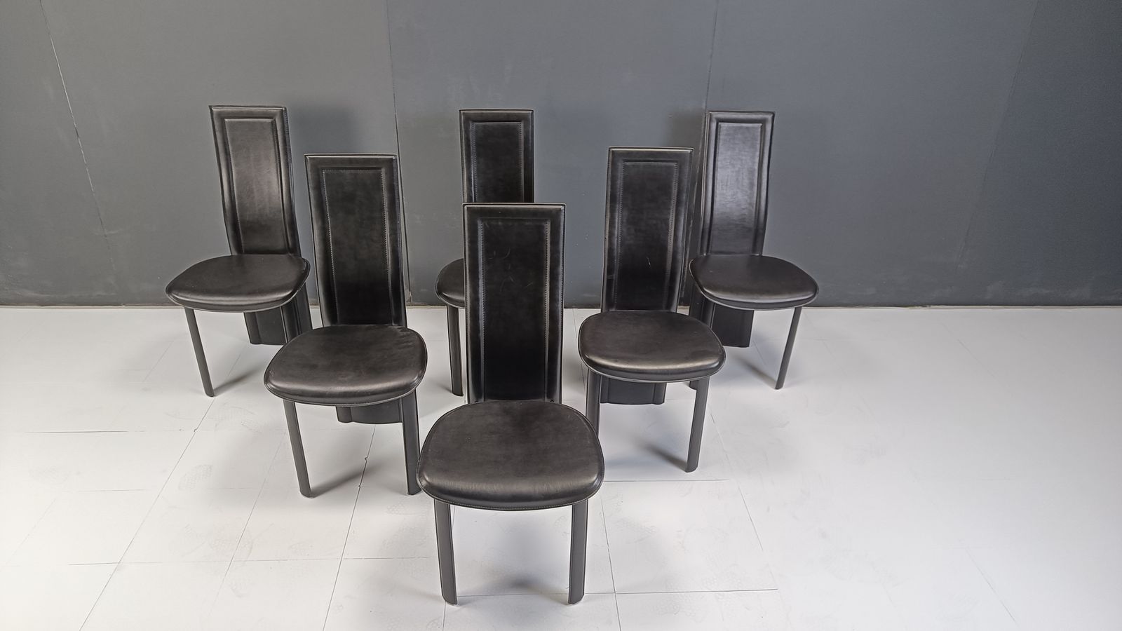 Vintage Black Leather High Back Dining Chairs, Set Of 6, 1980s photo Furniture