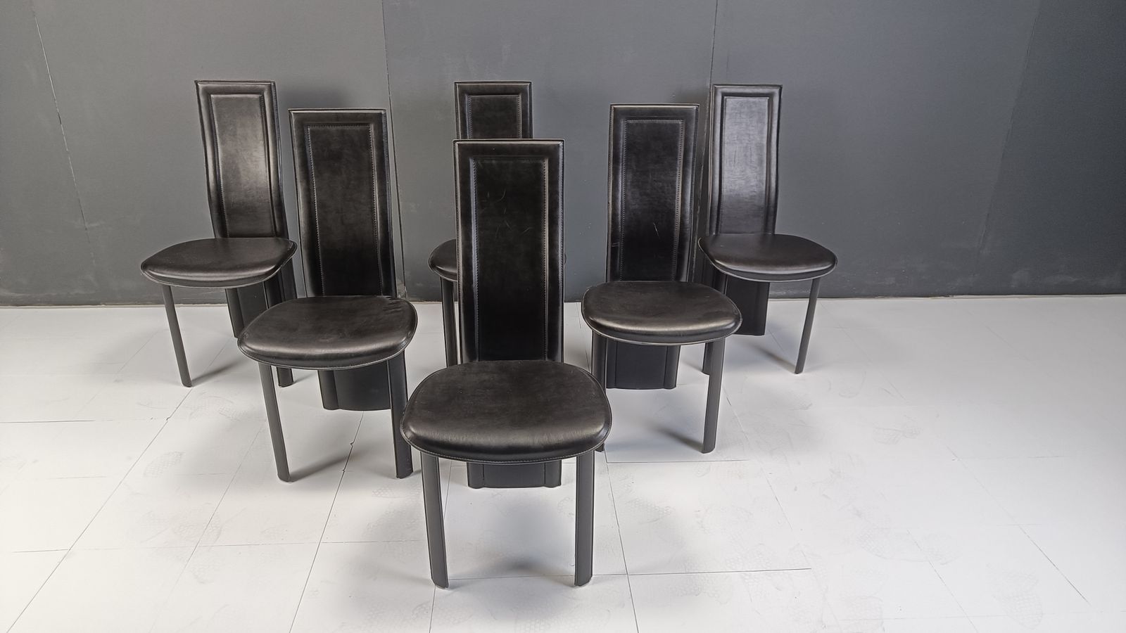 Vintage Black Leather High Back Dining Chairs, Set Of 6, 1980s photo vinterior