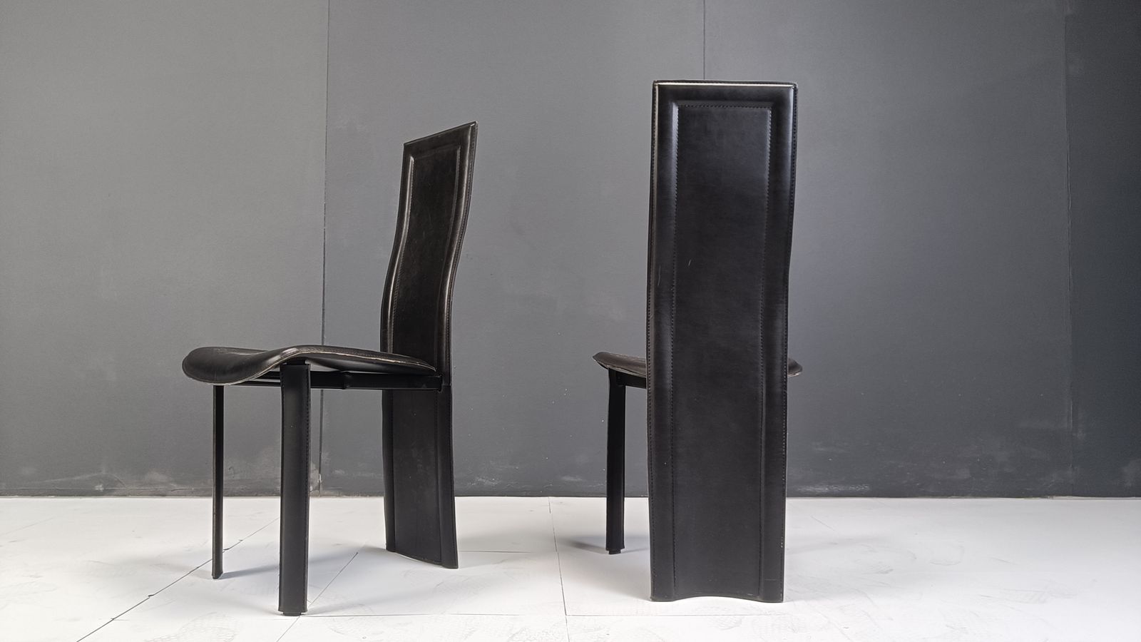Vintage Black Leather High Back Dining Chairs, Set Of 6, 1980s photo buy