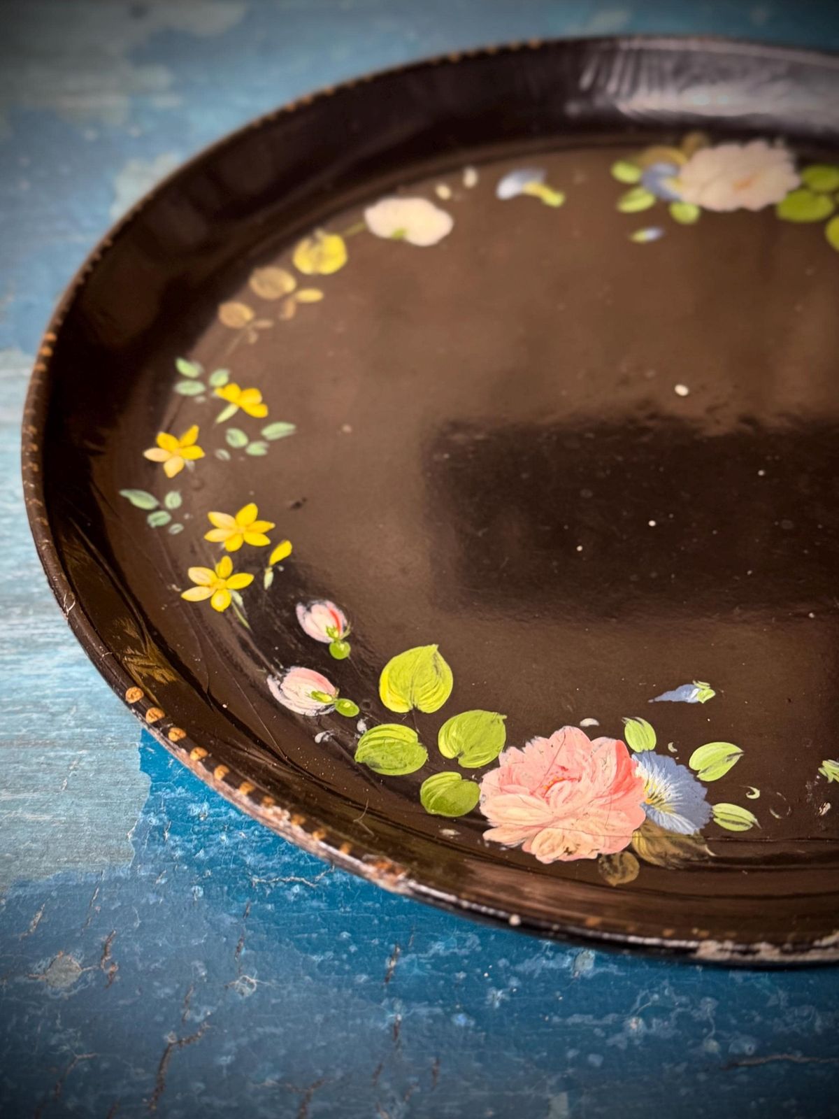 Antique 19th.C Papier Mâché Lacquered Chinese Tray Plate Bowl / Chinoiserie D photo Home Decor