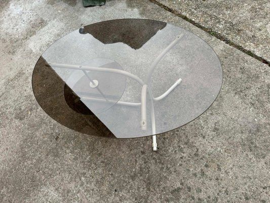 Coffee Oval Table With Metal Legs And Smoky Glass Top, 1990s photo furniture