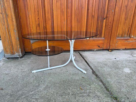 Coffee Oval Table With Metal Legs And Smoky Glass Top, 1990s photo buy