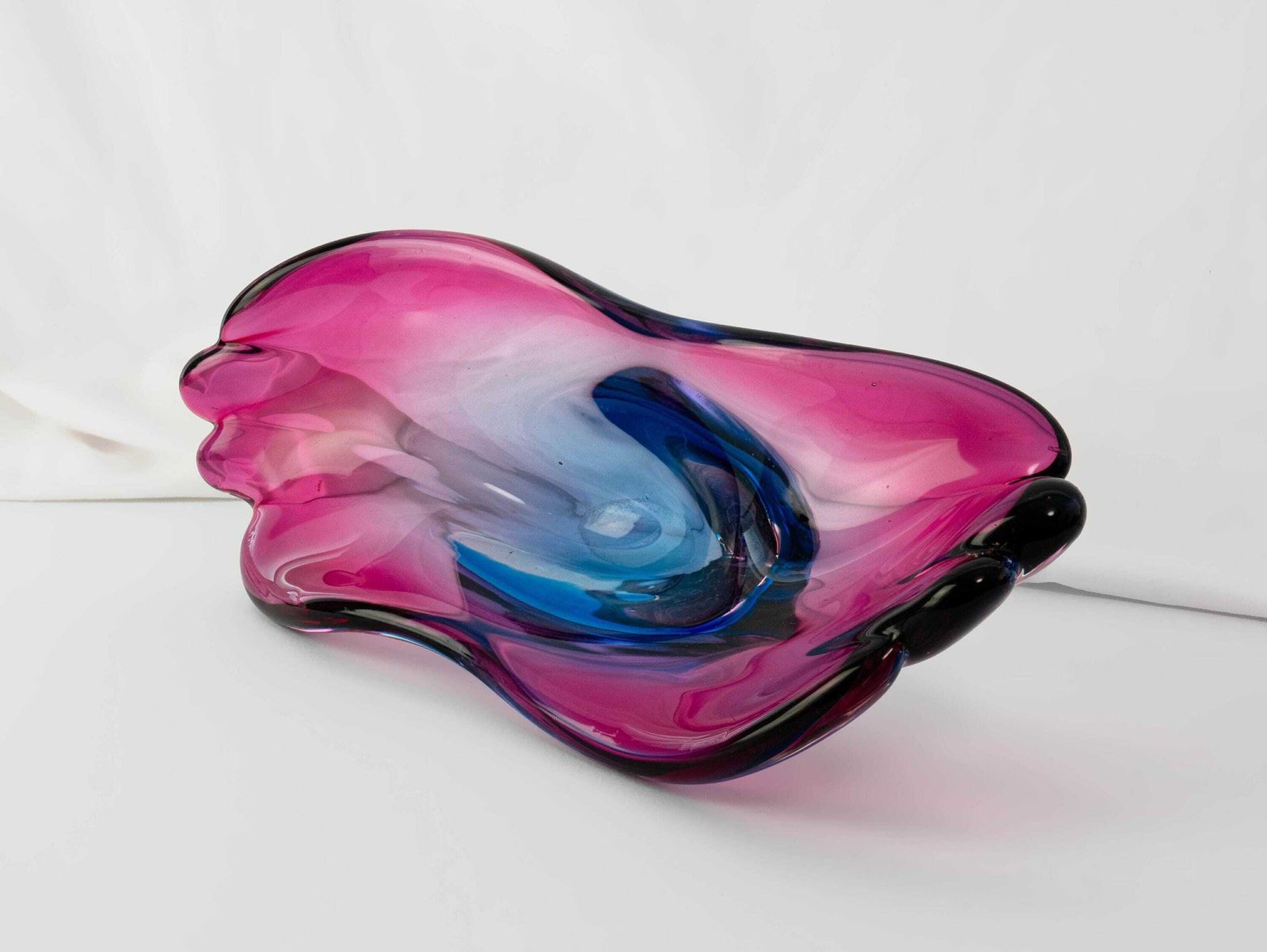 Pink And Purple Murano Italian Vintage Mid Century Art Glass Dish, 1960's   Mid Century Home Decor photo for sale