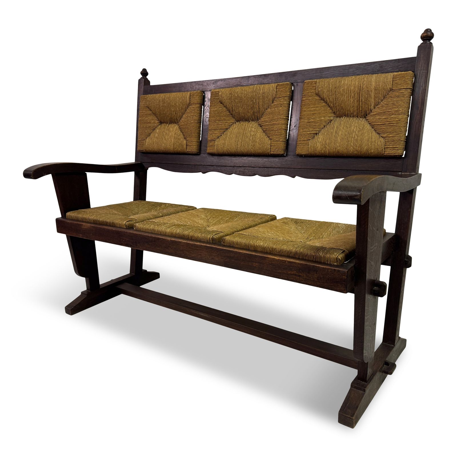 1950s French Rush Seat Bench In The Style Of Charles Dudouyt