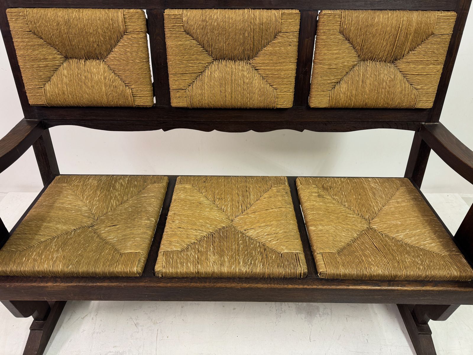 photo furniture 1950s French Rush Seat Bench In The Style Of Charles Dudouyt