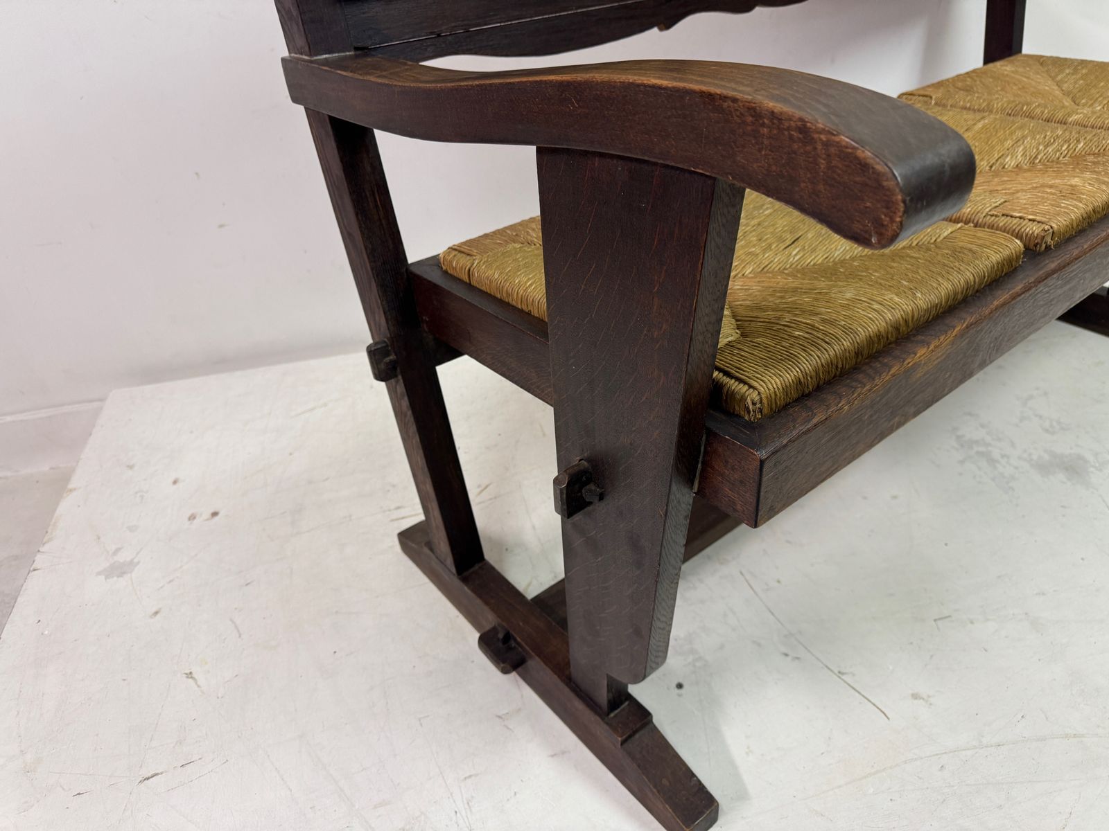 Furniture 1950s French Rush Seat Bench In The Style Of Charles Dudouyt photo