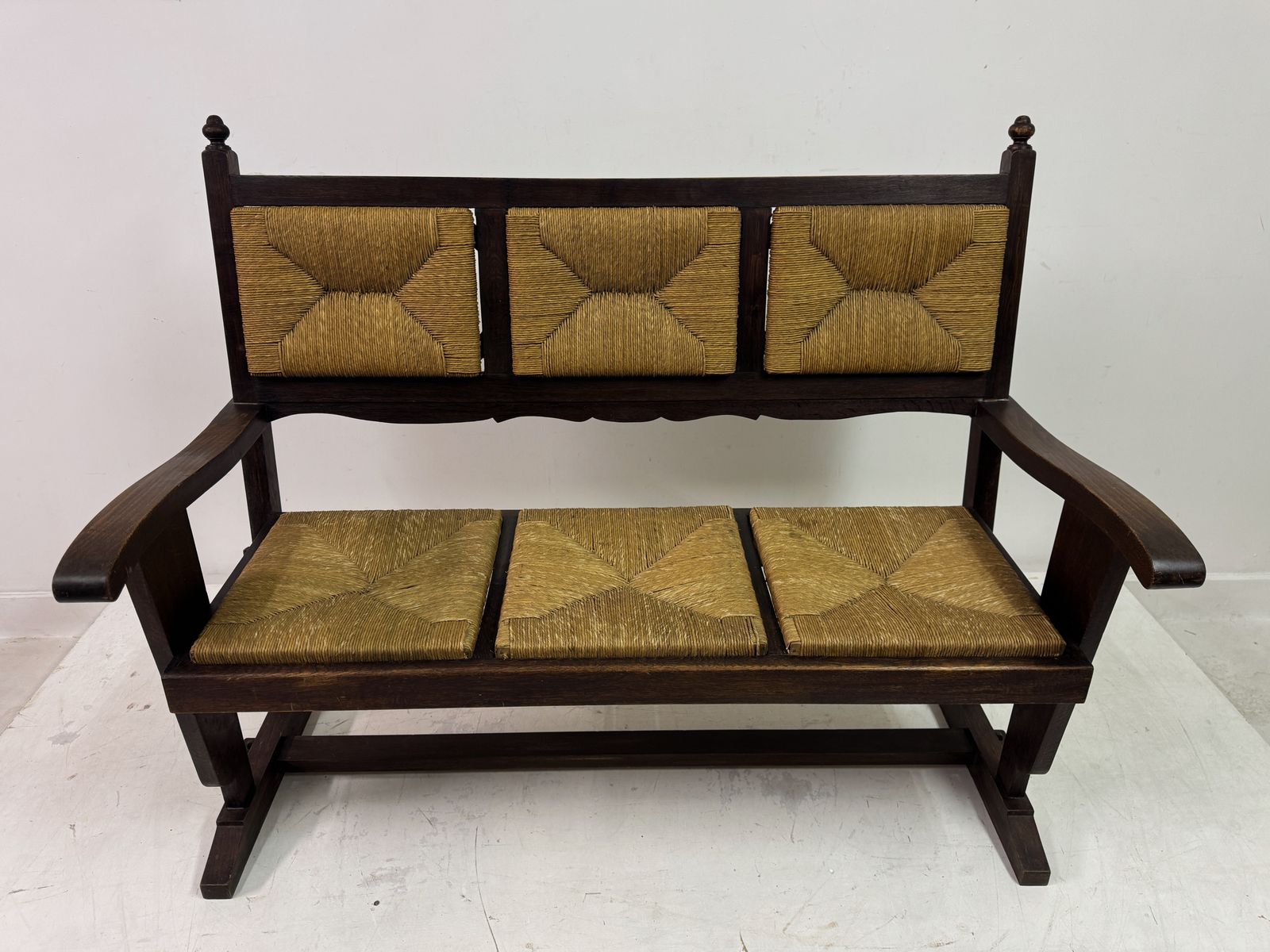 photo buy 1950s French Rush Seat Bench In The Style Of Charles Dudouyt