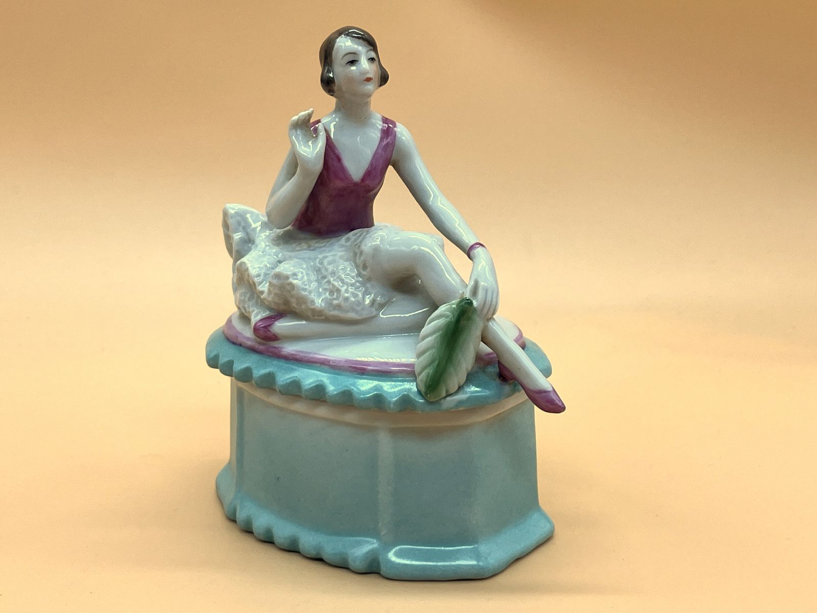 1930's Meissen Porcelain Art Deco Flapper Girl Powder Box.