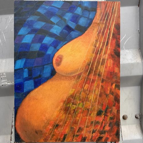 Large Quirky Colourful Oil Painting Pregnancy Vibrant photo furniture