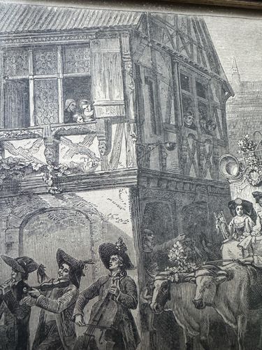 Engraving Antique The Wedding Alsace Gustav Brion Butterworth Black Gold photo vintage