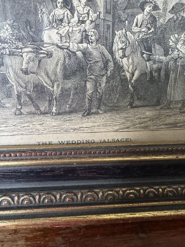 74.0 Engraving Antique The Wedding Alsace Gustav Brion Butterworth Black Gold photo