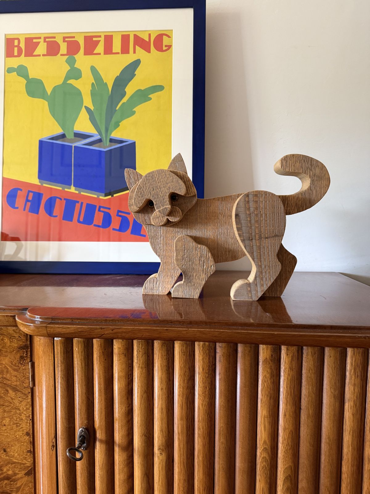 Bottega Michelangeli, Cat Wood Sculpture, Orvieto Italy 1970s photo 550.0