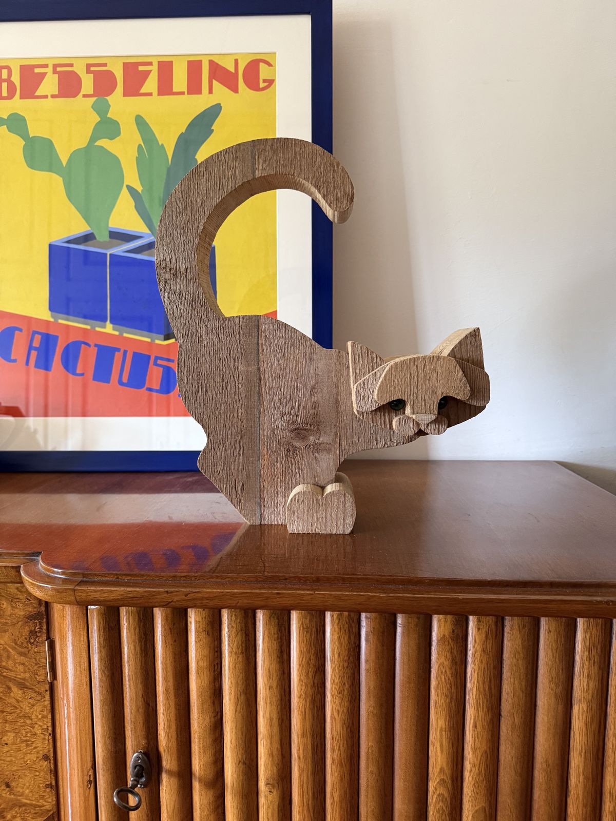 photo for sale Bottega Michelangeli, Cat Wood Sculpture, Orvieto Italy 1970s