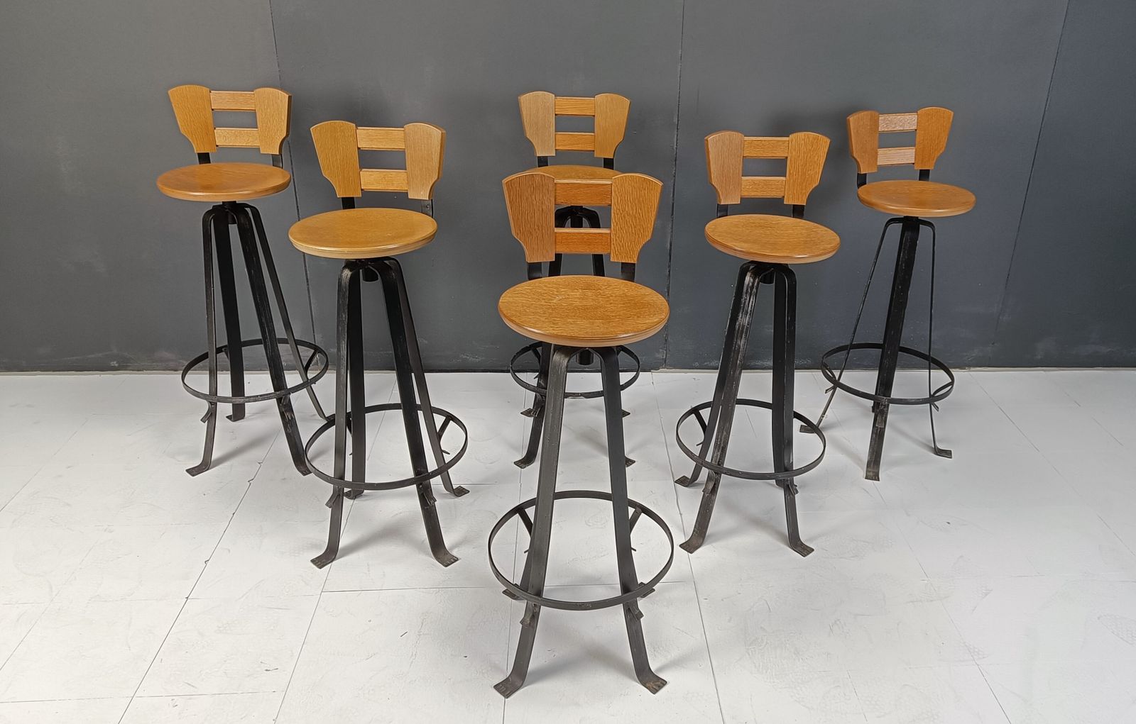 Vintage Brutalist Bar Stools, Set Of 6   1970s photo for sale