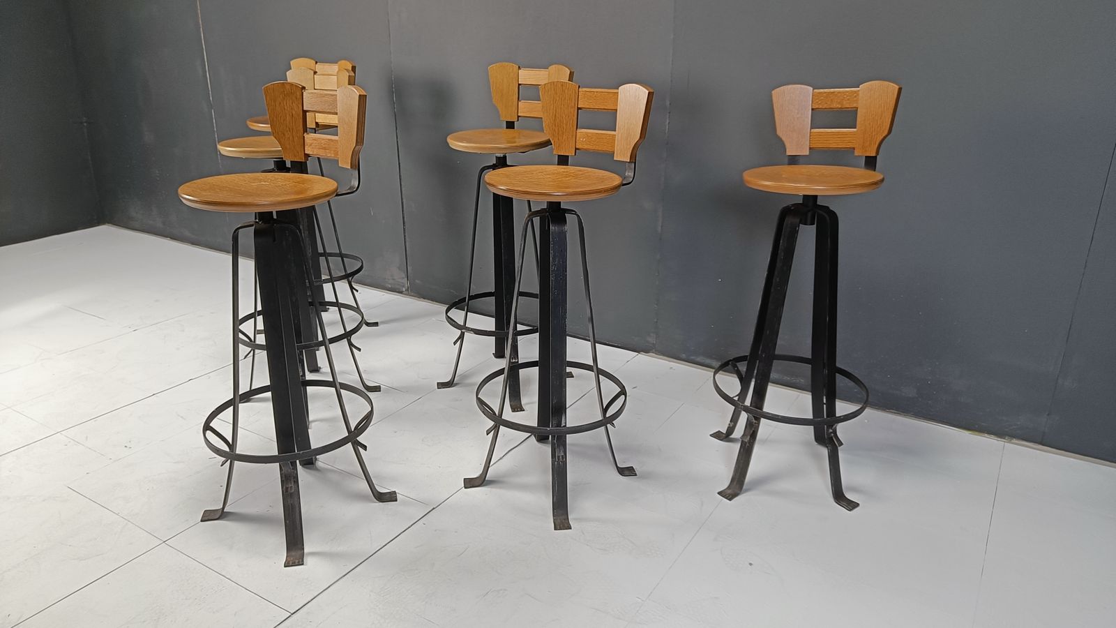 photo for sale Vintage Brutalist Bar Stools, Set Of 6   1970s