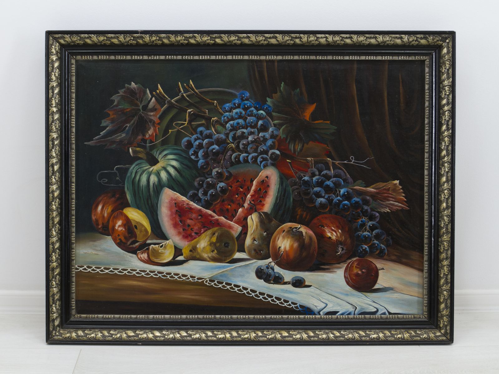 photo for sale Vintage Oil Painting, Moody Still Life With Fruits