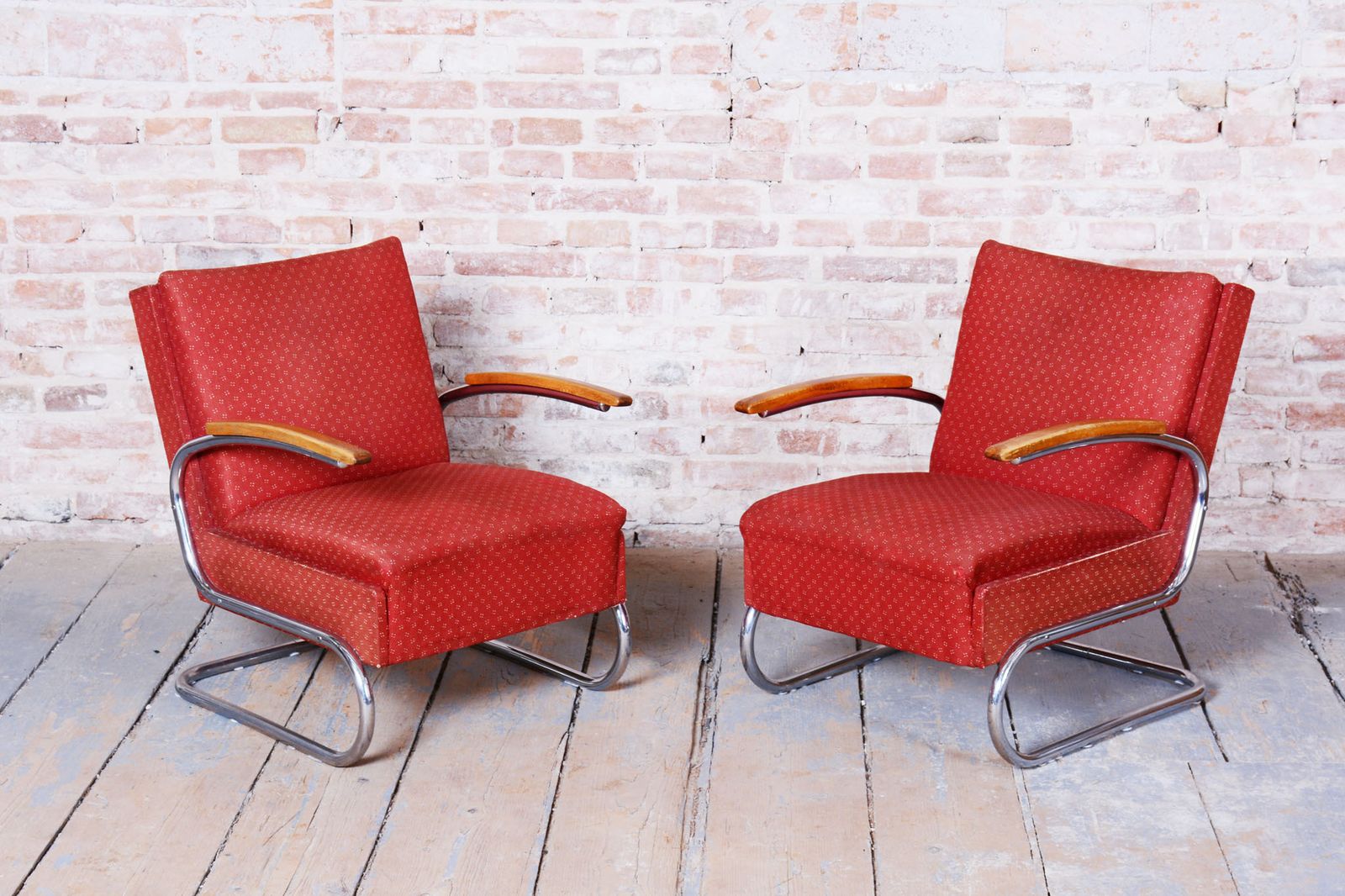 Pair Of Bauhaus Armchairs, By M. Breuer, For Mücke Melder, Chrome, Czech, 1930s photo furniture