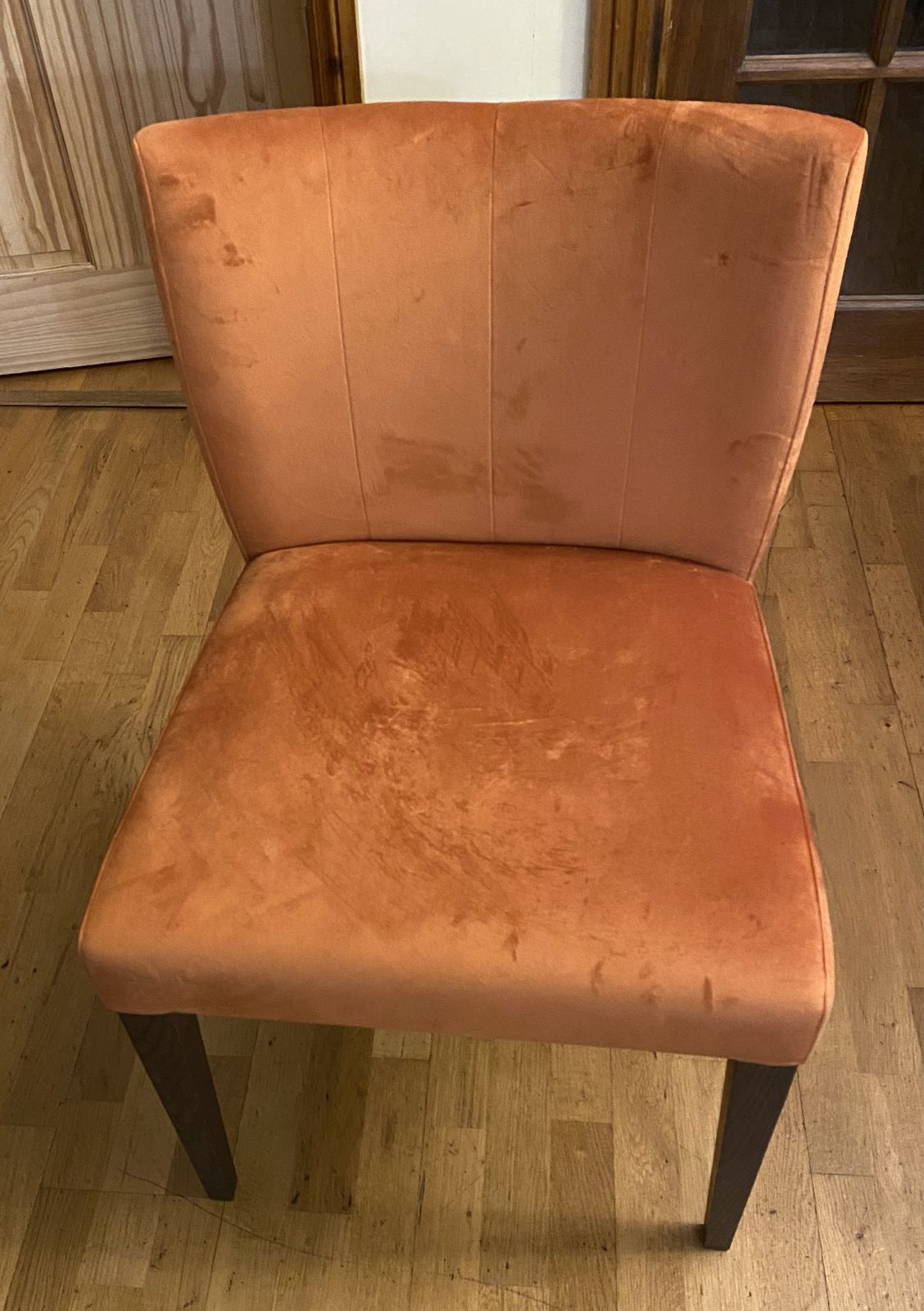 Dark Oak Low Back Harvest Pumpkin Velvet Fabric Chairs X 4 photo Furniture