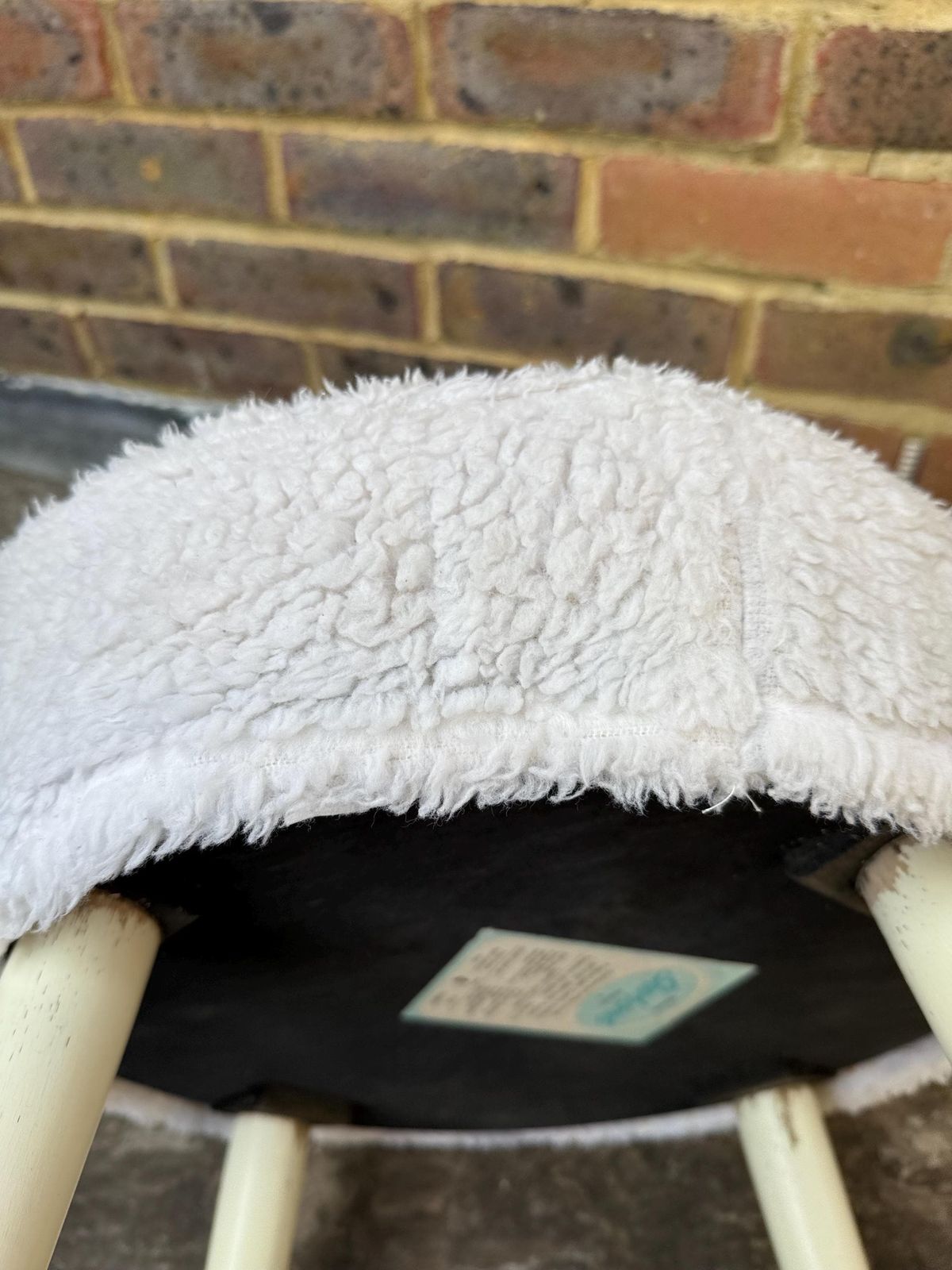 Vintage Sherborne Faux Fur White Wooden Stool   1970s/80s photo for sale