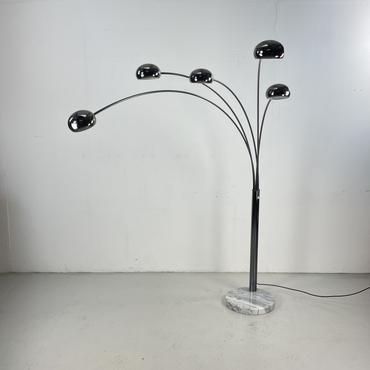 Midcentury Danish Bilka Multi Lamp Floor Light In Smoked Chrome With Marble Base