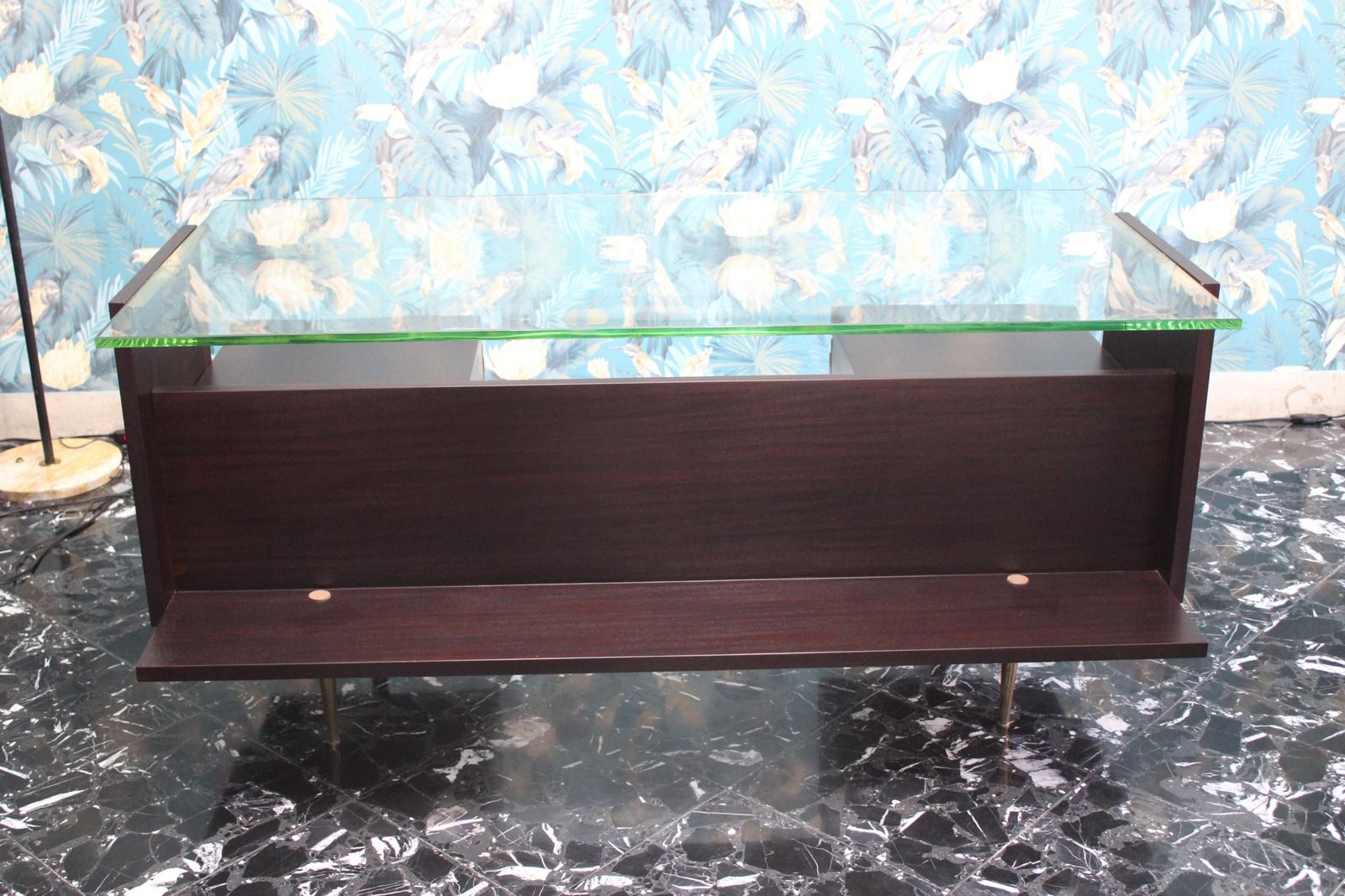 Mid Century Desk Wood Brass And Laminate Crystal Top Gio Ponti Style photo furniture