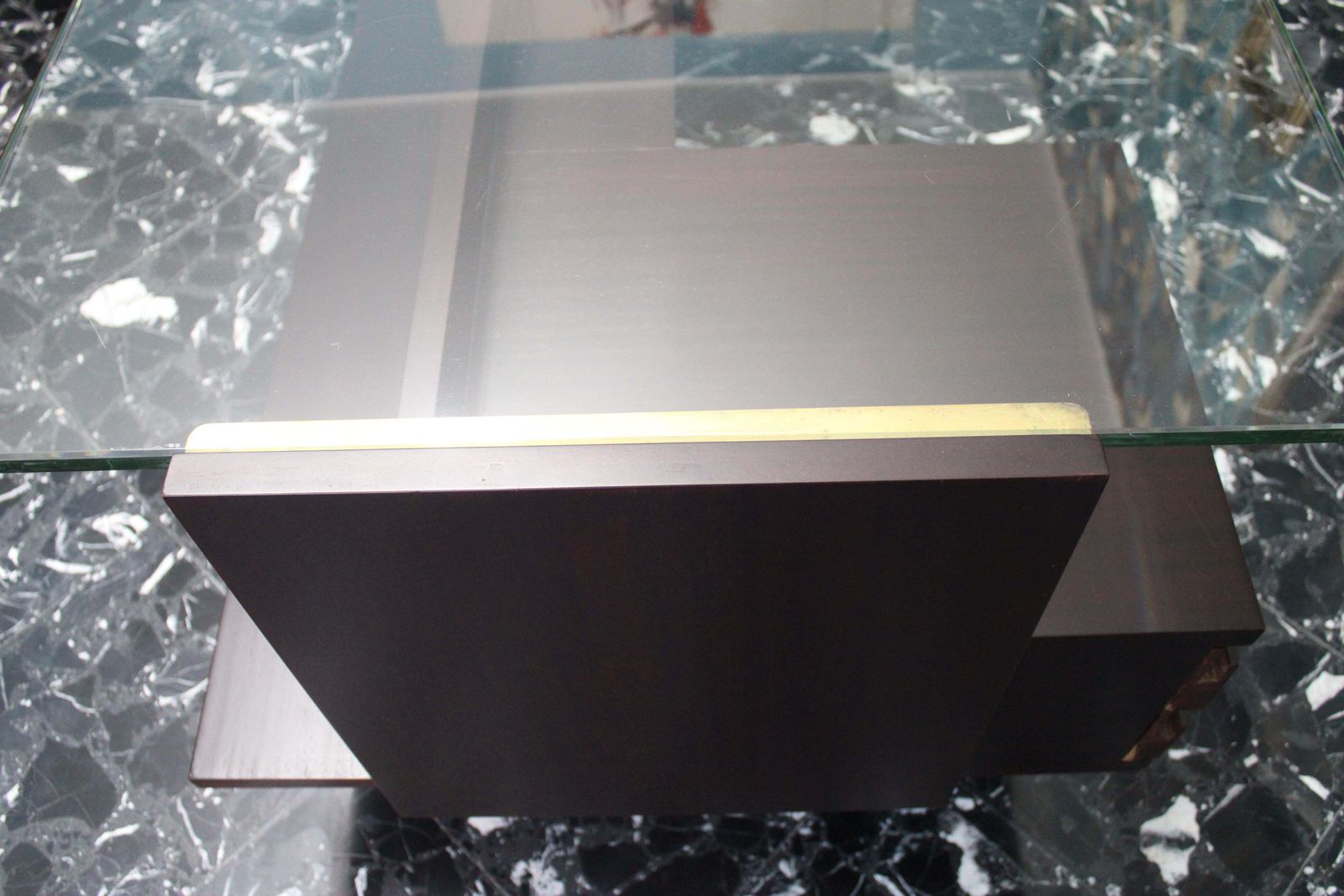 Mid Century Desk Wood Brass And Laminate Crystal Top Gio Ponti Style photo 4637.0