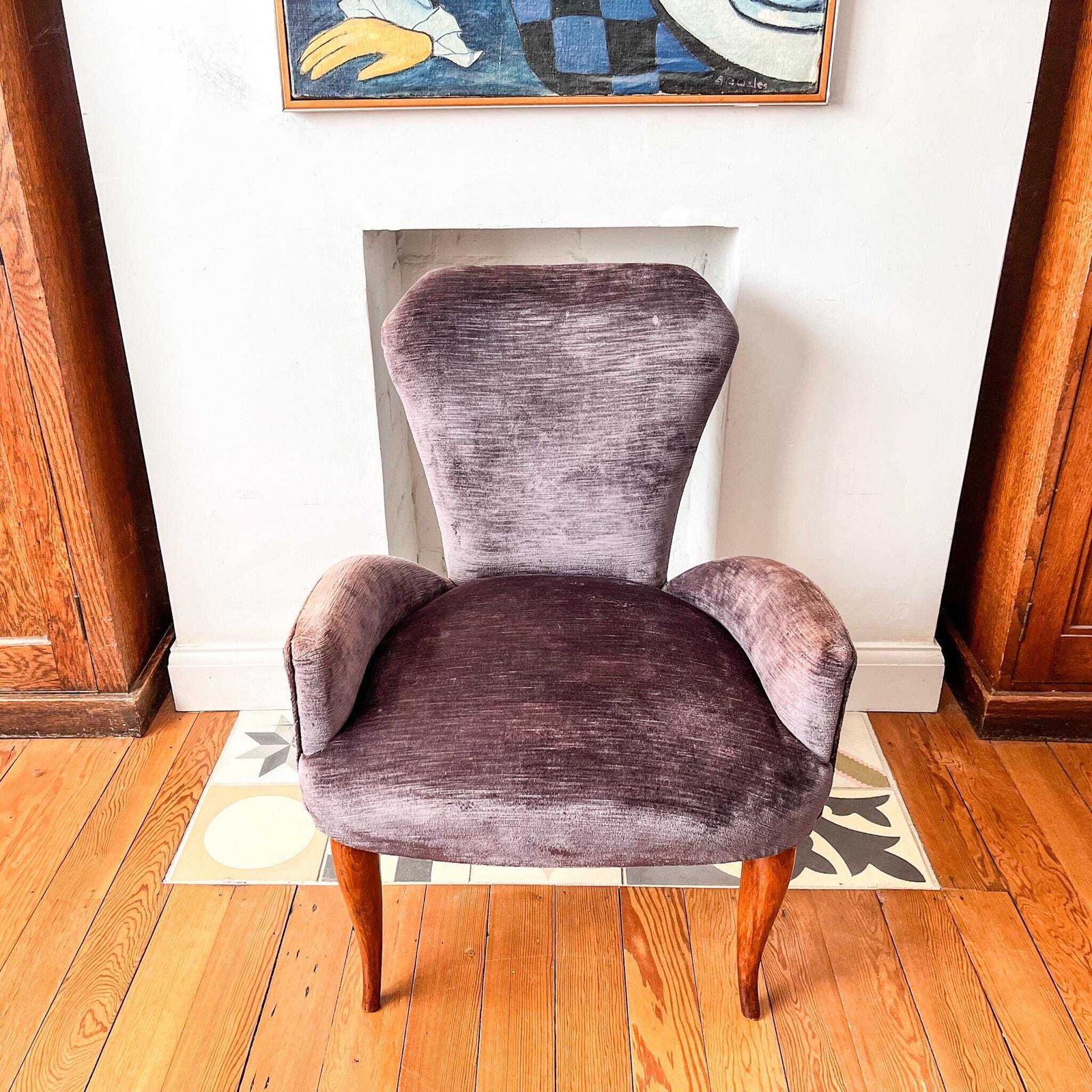 Italian Mid Century Accent Armchair Upholstered In Lilac Velvet photo furniture
