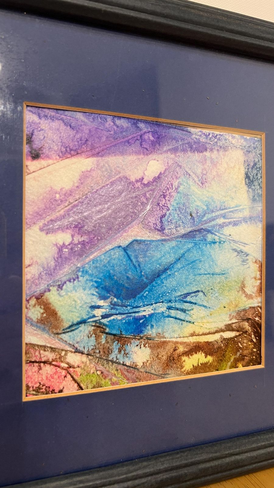 Framed Abstract Ink Artwork By Gill Clarke – Blue & Purple Tones photo vintage