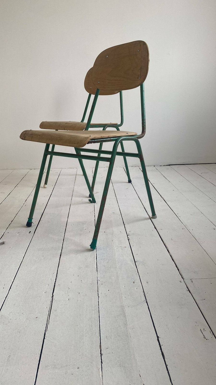 8x Vintage Mixed Metal Frame School Chairs  Solid Plywood Dining Seats Stacking Dining Study Studio Meeting Extra Guests Stackable Storage photo for sale
