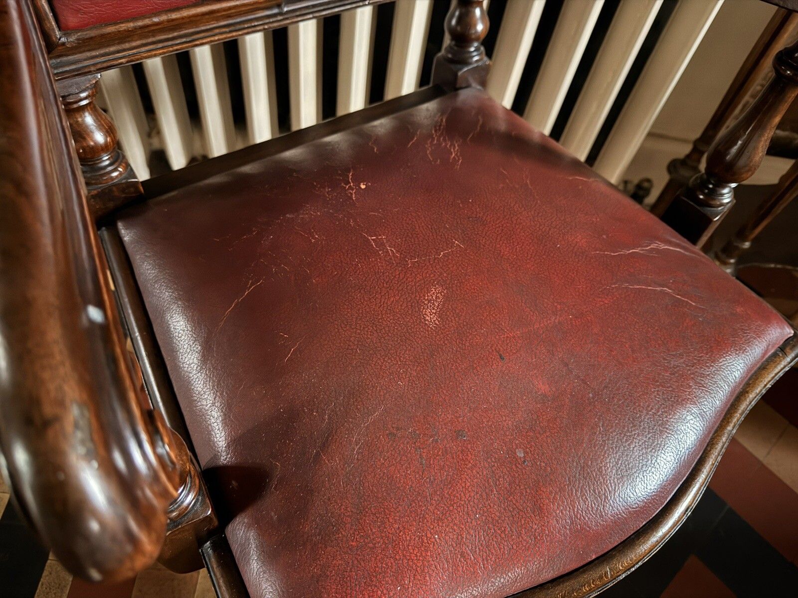 photo buy High Quality Antique Walnut Red Burgandy Leather Armchair Chair Circa 1900