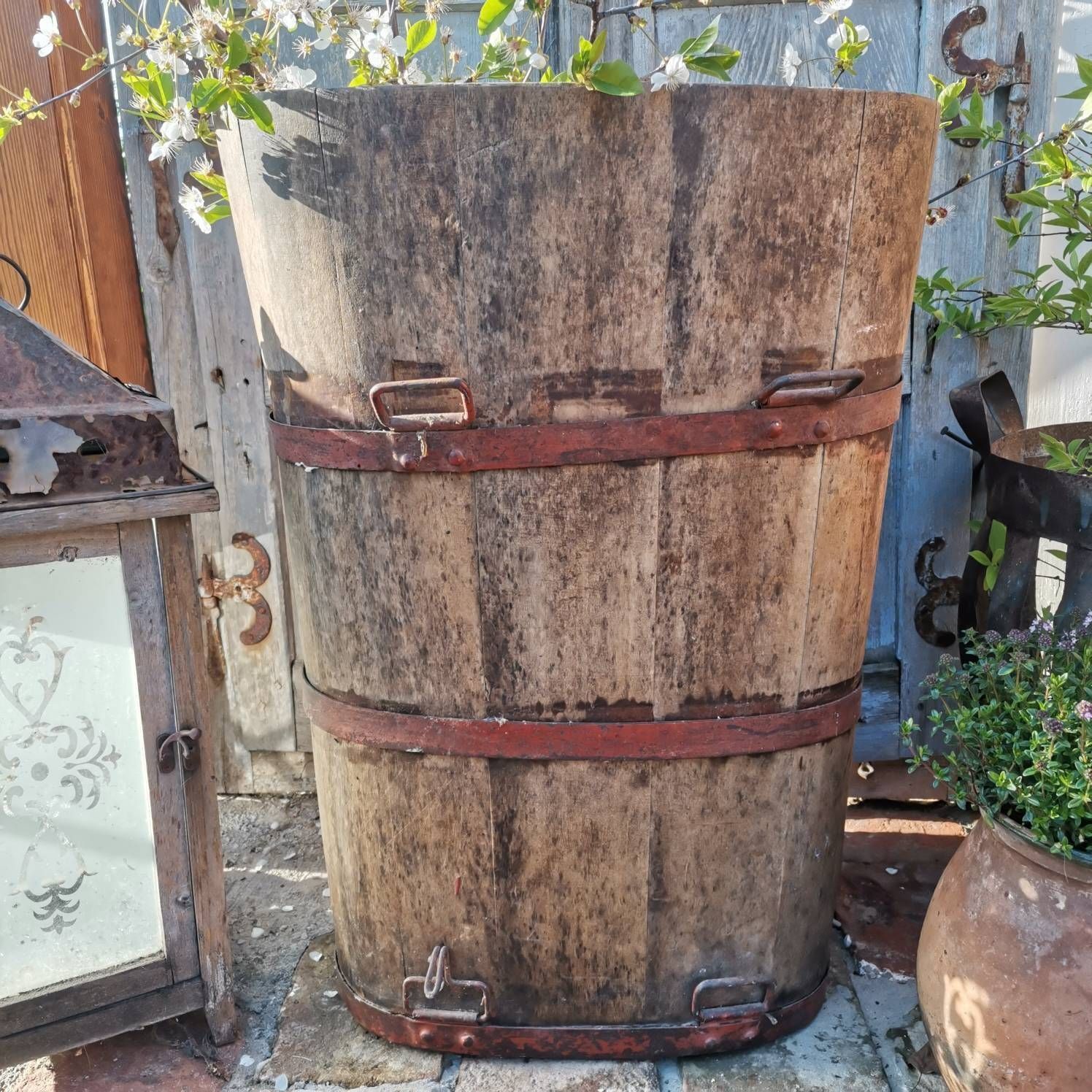 Antique Grape Hod, Harvester Oak Bucket Primitive Hand Made Wine Making Tool Very Rare And Collectible, Beautiful Condition photo buy