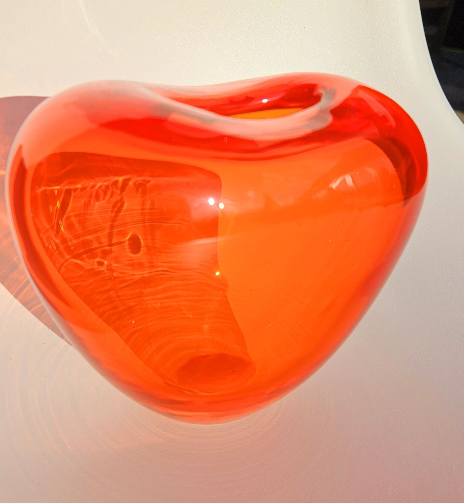 photo furniture Pair Of Chunky Glass Heart Vases In Electric Orange