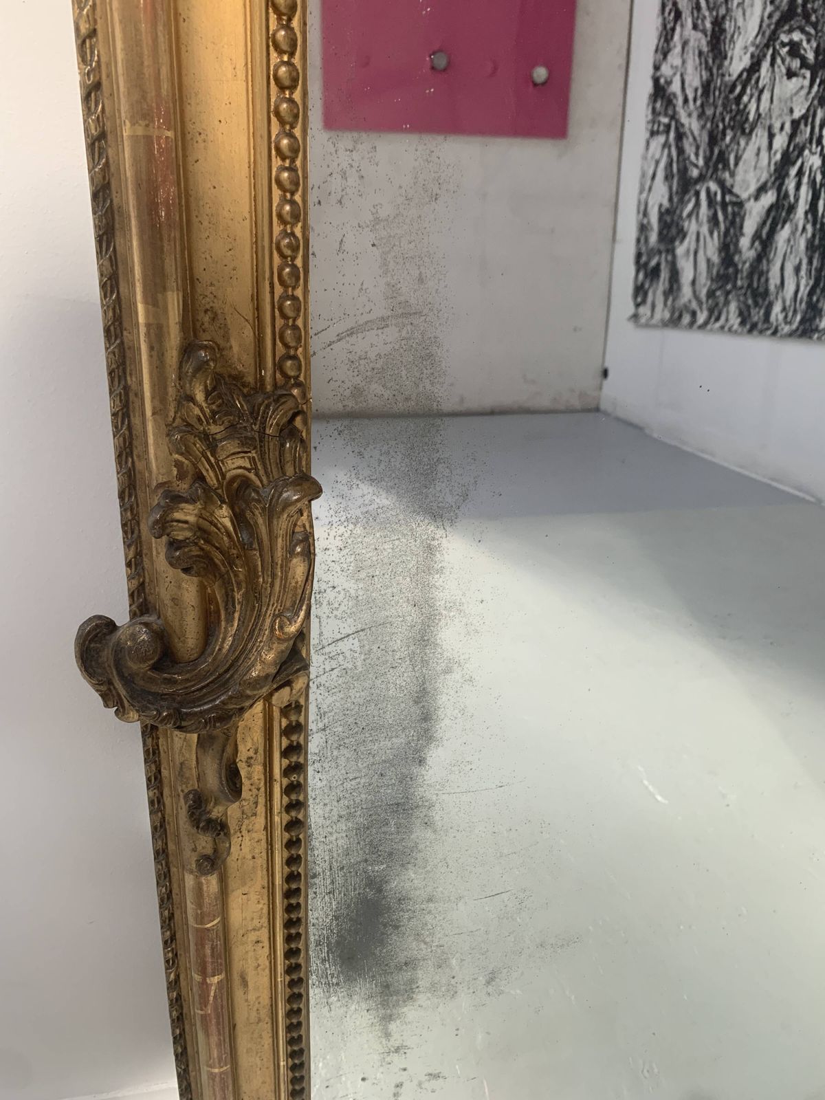 photo for sale Louis XV Style Mirror In Wood And Gilded Stucco, 19th Century