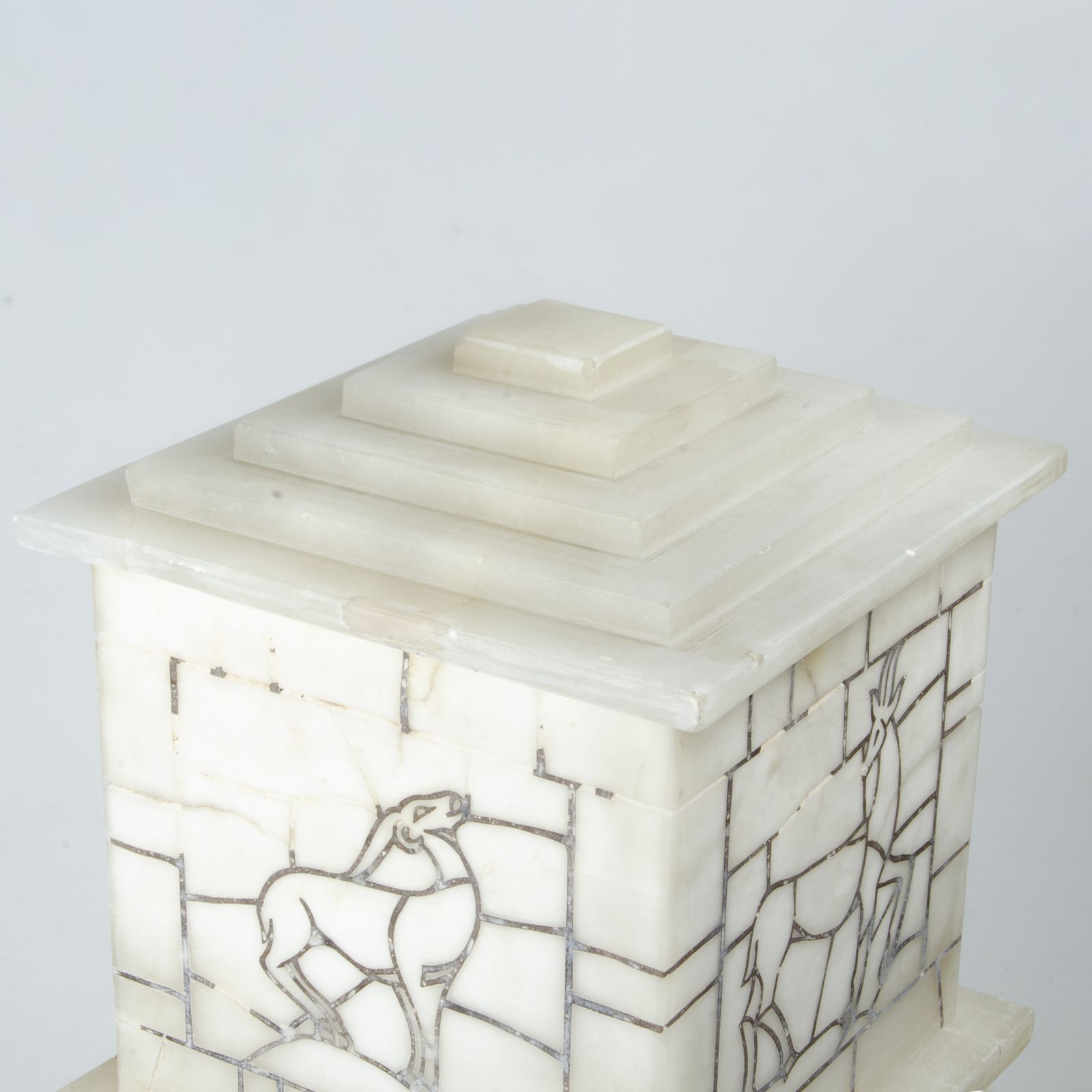 1940s Two Bodies White Volterra Alabaster Table Lamp By Bianchi Factory, Italy photo vinterior
