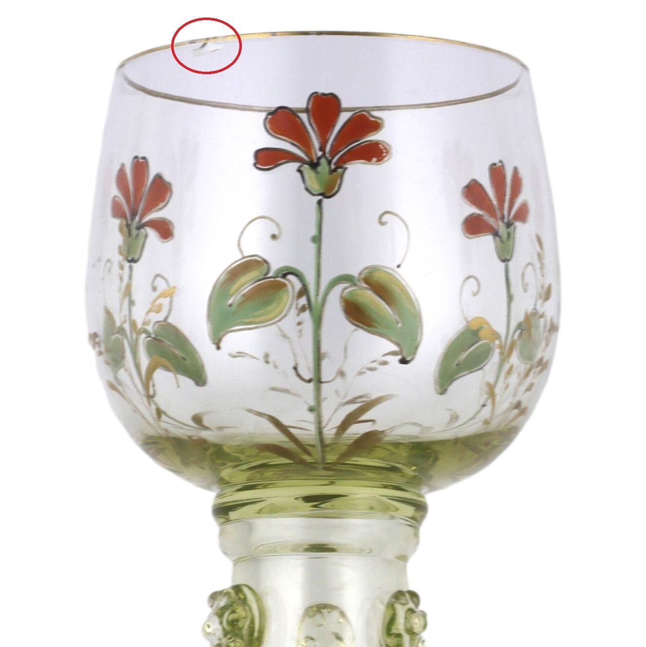 Bohemian / Fritz Heckert Roemer Antique Enamelled Set Of 6 Hock Wine Glasses photo vintage