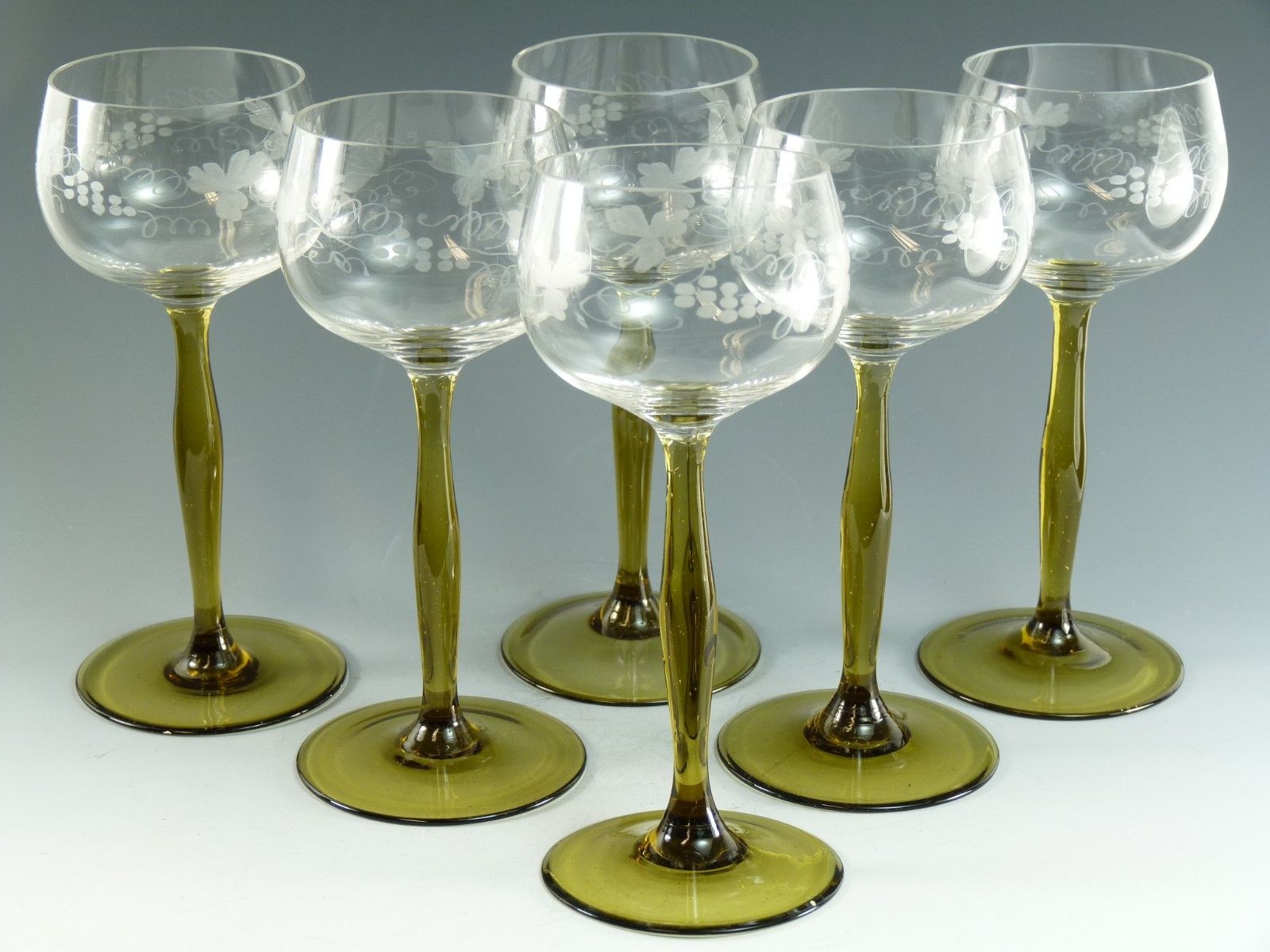 Bohemian Crystal Antique Fruiting Vine Coloured Hock Glasses Set Of 6