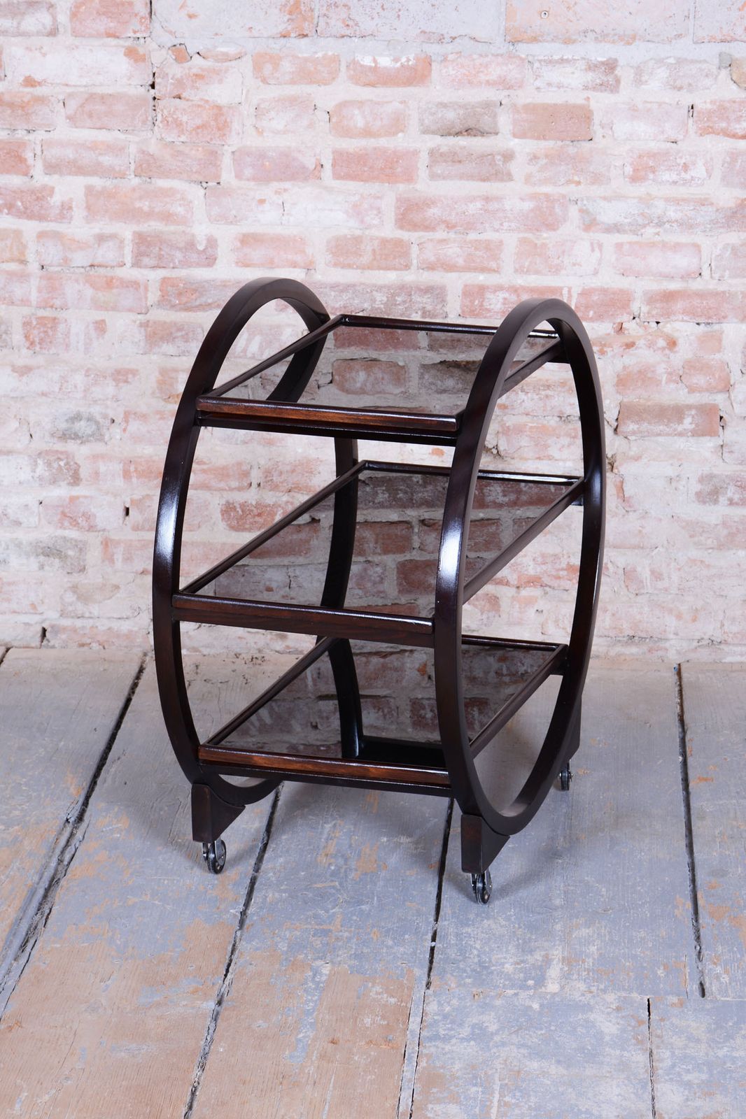 Restored Art Deco Trolley, By Thonet, Oak, Black Glass, Czech, 1930s photo for sale