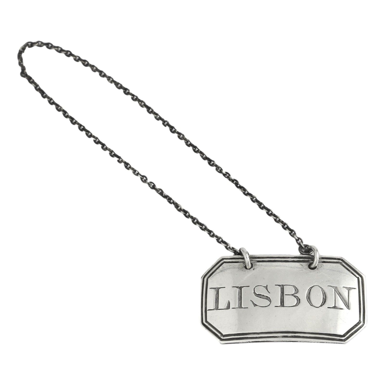 Antique Sterling Silver Phipps & Robinson Decanter Label Lisbon 1808 photo for sale