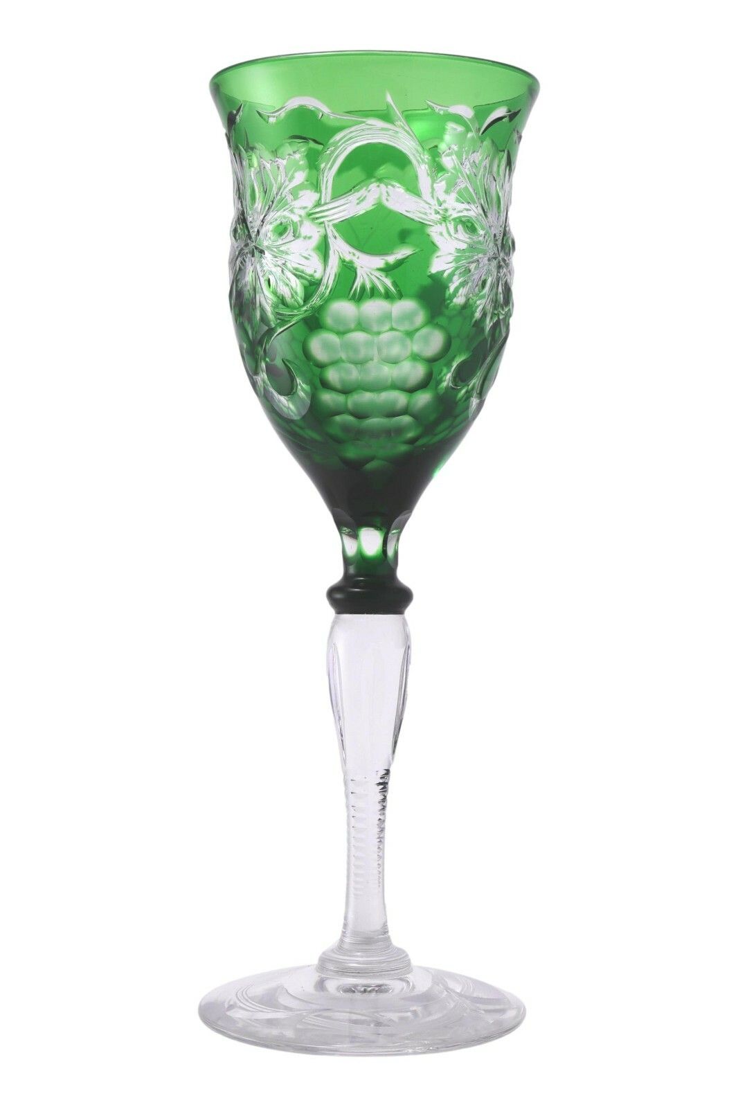 Stevens & Williams Crystal Green Overlay Fruiting Vine Hock Wine Glass photo furniture