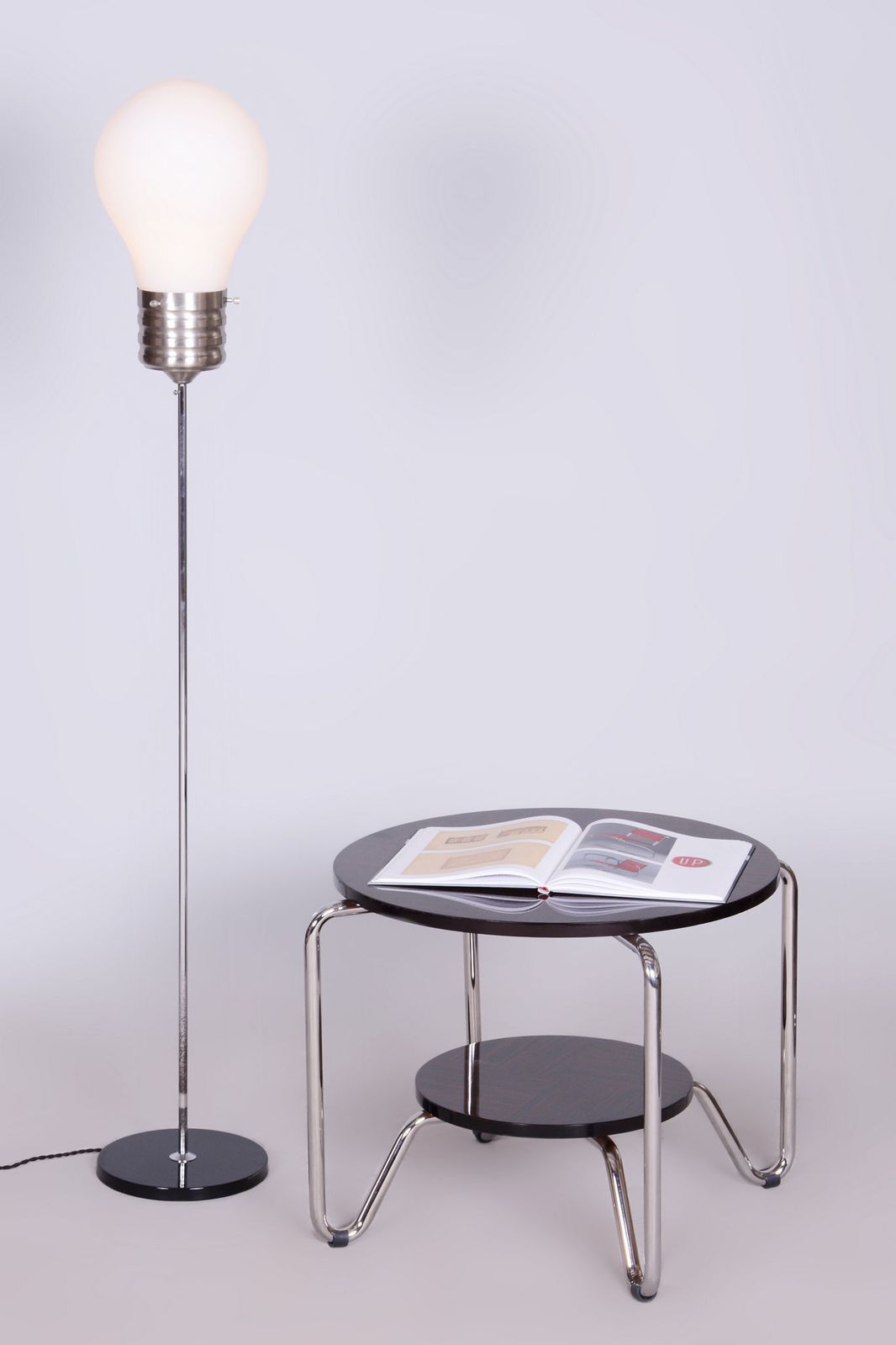 Restored Mid Century Floor Lamp, Beech, Chrome, Opal Glass, Germany, 1970s photo buy