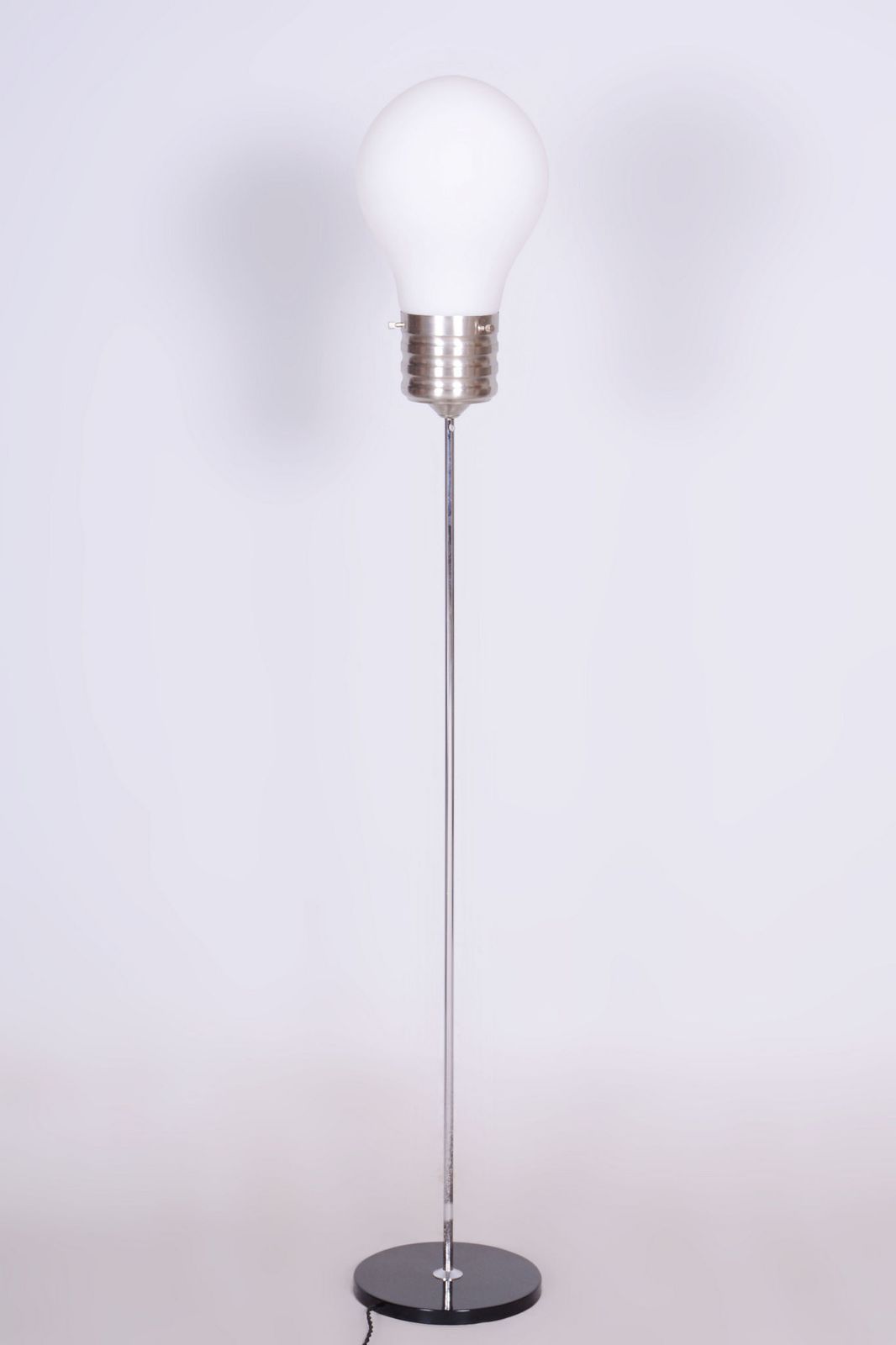 Restored Mid Century Floor Lamp, Beech, Chrome, Opal Glass, Germany, 1970s