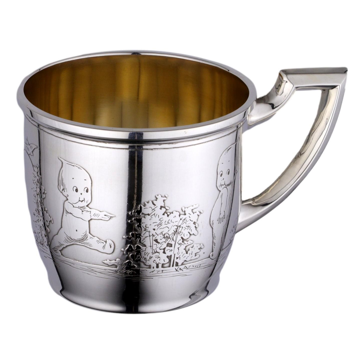 Antique American Sterling Silver Early Matthews & Co Kewpie Mug