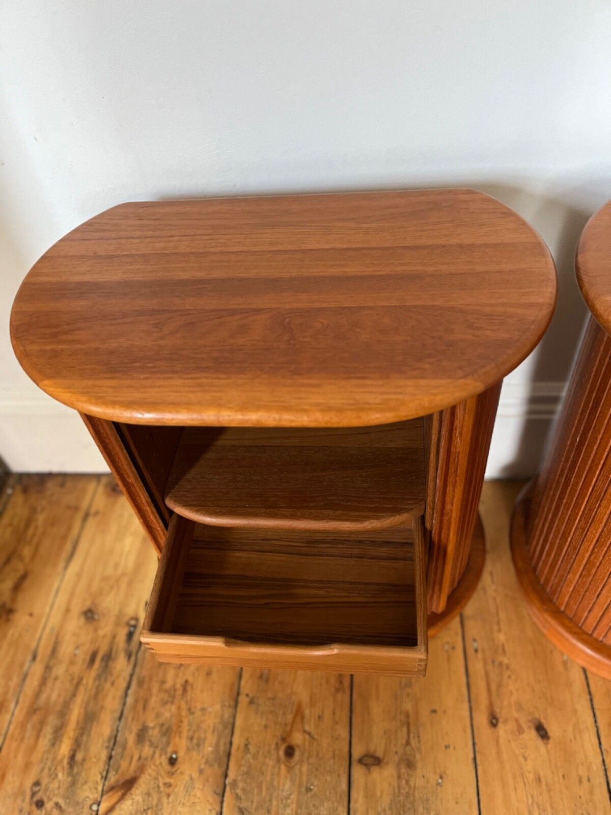 photo for sale Danish Teak Bedside Cabinets By Dyrlund W Tambour Doors